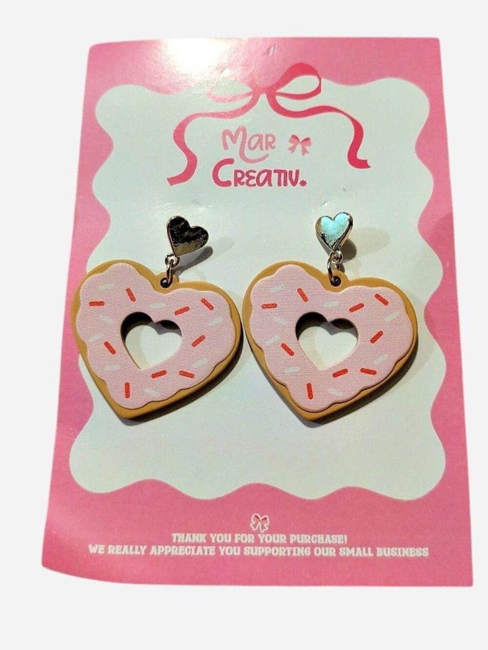 Pink donut earrings with heart cutout and sprinkles brand new, never worn